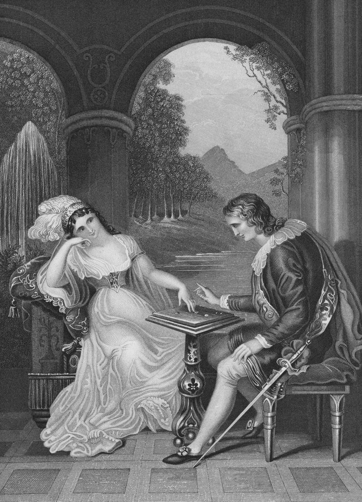 Detail of Man and Woman Concentrating on Game of Draughts by Corbis