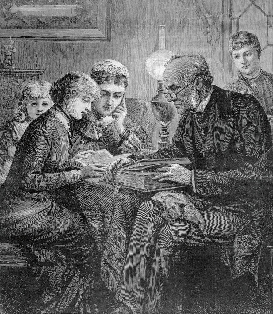 Detail of People Reading Together at Table by Anonymous