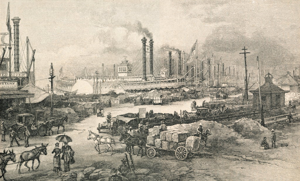 Detail of Busy Dock Scene of an Early Louisiana Port by Anonymous
