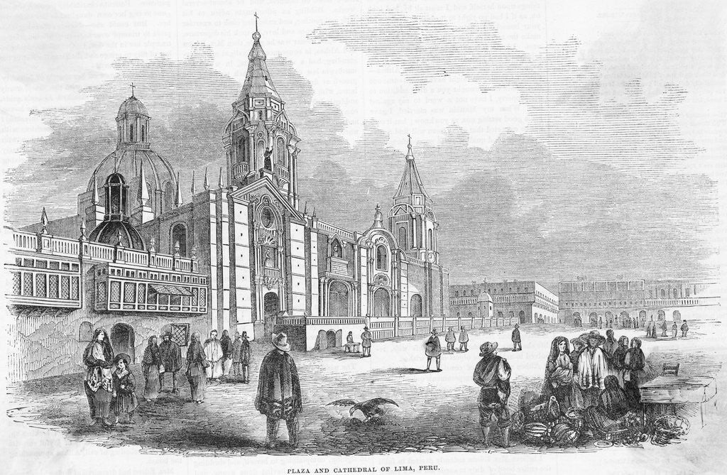 Detail of Plaza and Cathedral of Lima, Peru by Anonymous
