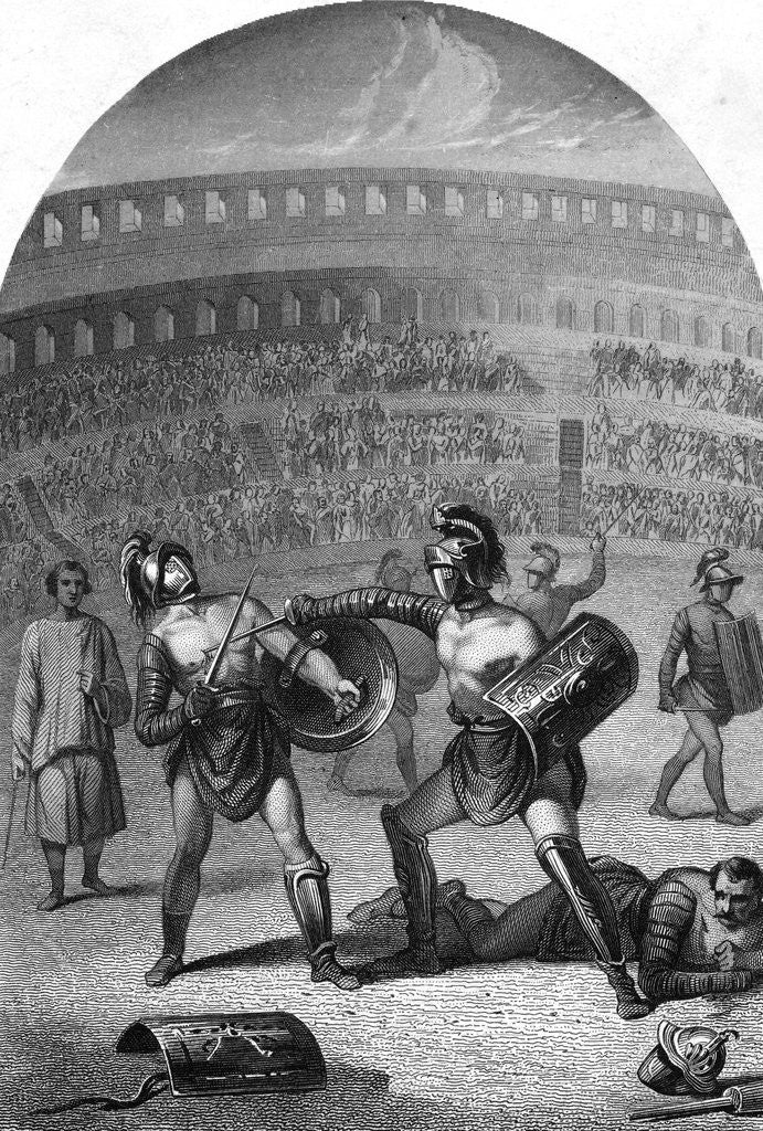 Detail of Illustration of Gladiators Fighting in a Roman Arena by Anonymous