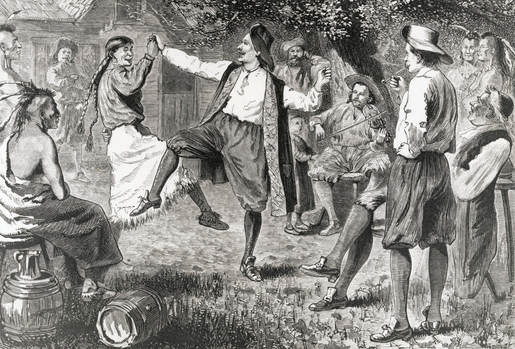 Detail of Jubilant French Neighbors Enjoying Dance with Native Americans by Anonymous