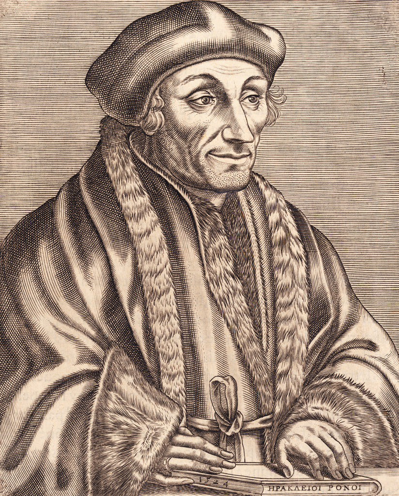 Detail of Illustration of Scholar Erasmus Desiderius with Book in Hand by Anonymous