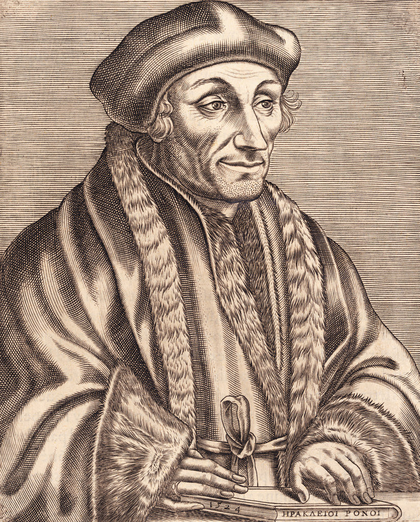 Detail of Illustration of Scholar Erasmus Desiderius with Book in Hand by Corbis