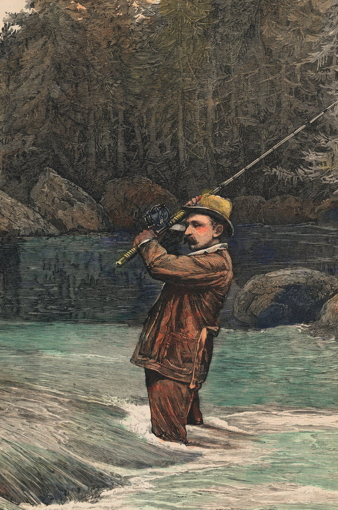 Detail of Man Casting His Rod and Reel on Fishing Trip by Anonymous
