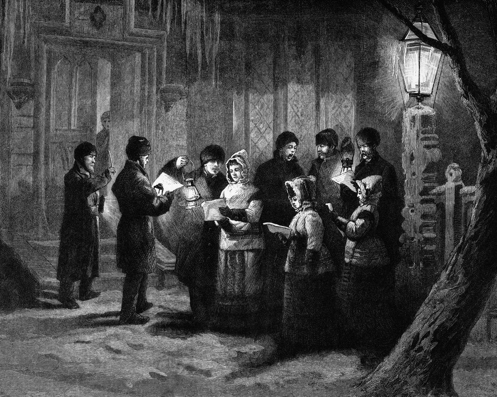 Detail of 19th-Century Print of Christmas Carolers by Anonymous
