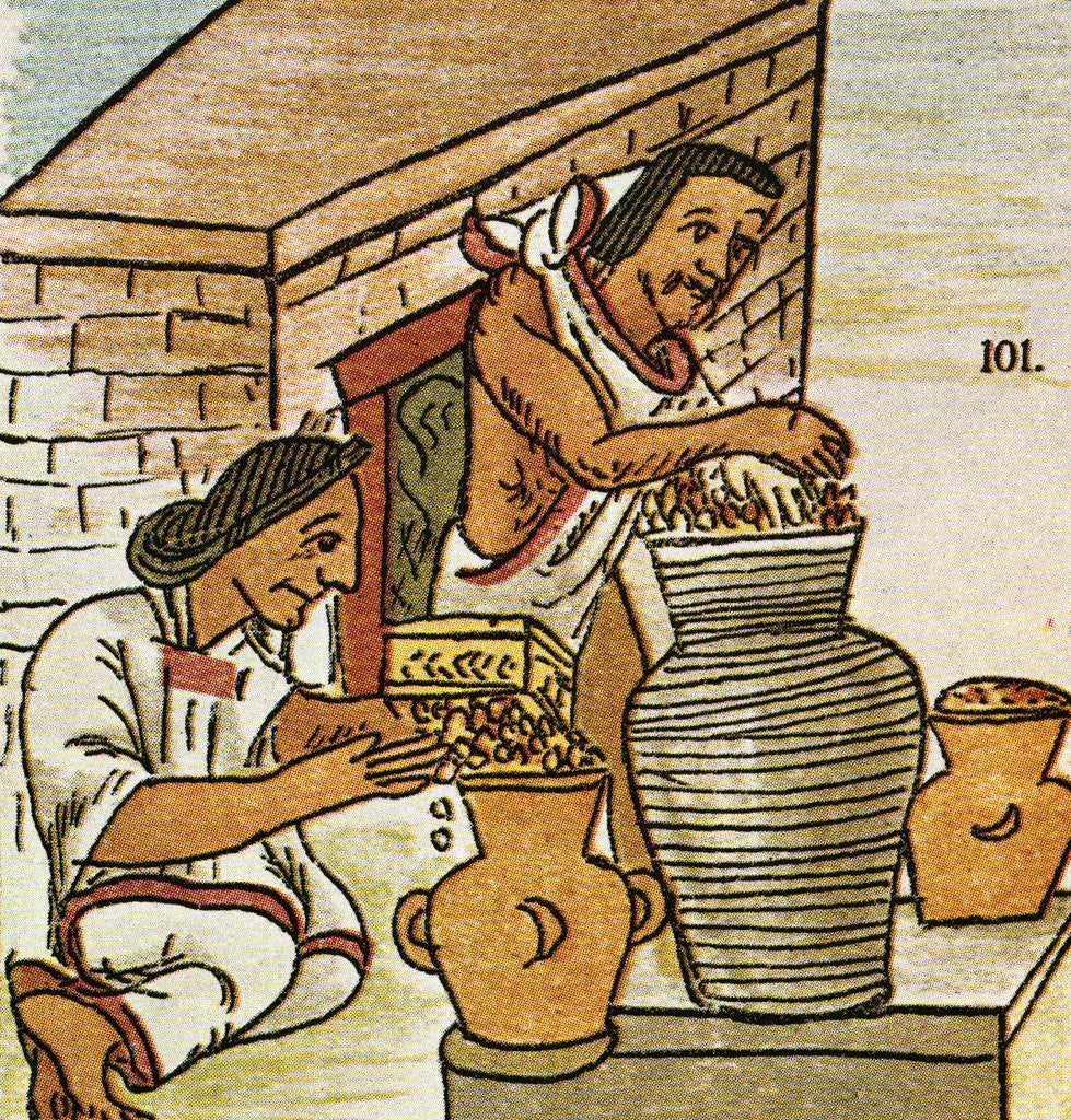 Detail of Illustration of Aztecs Storing Amaranth from the Florentine Codex by Anonymous