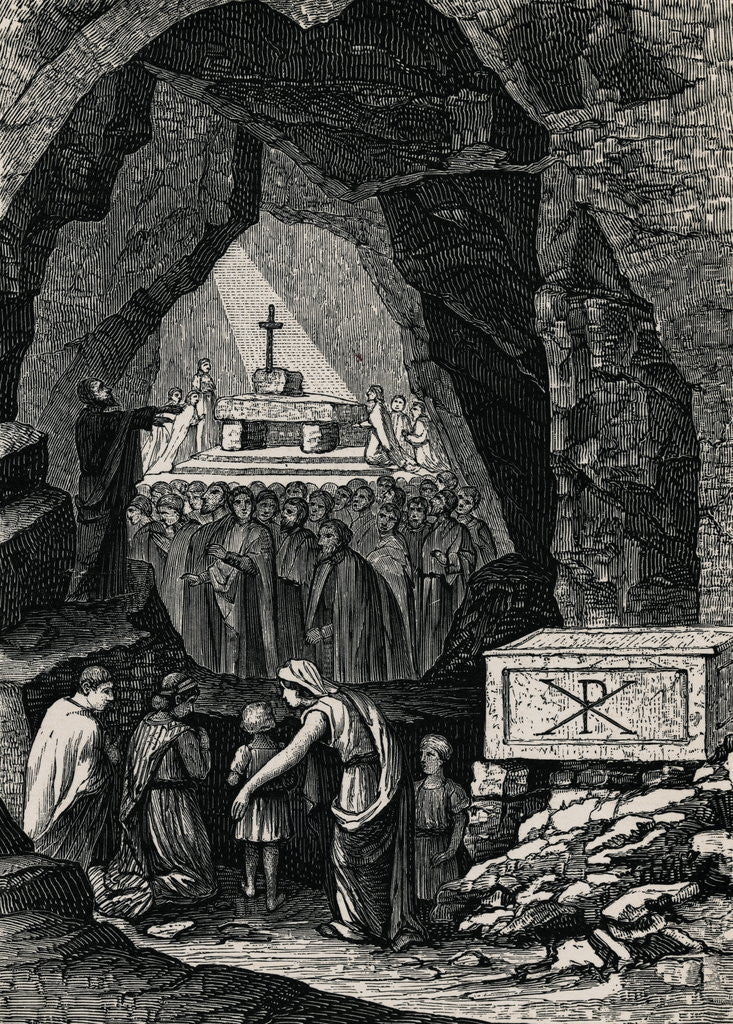 Detail of Interior of Catacombs During Religious Service by Anonymous