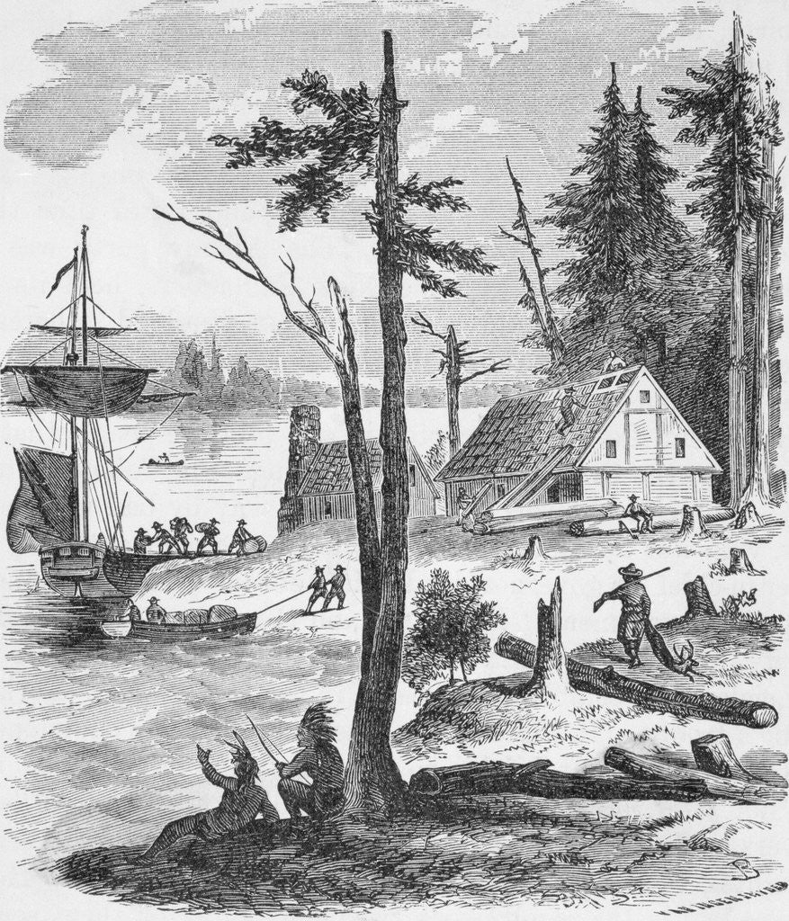 Detail of Homes Along River in Early New York by Anonymous