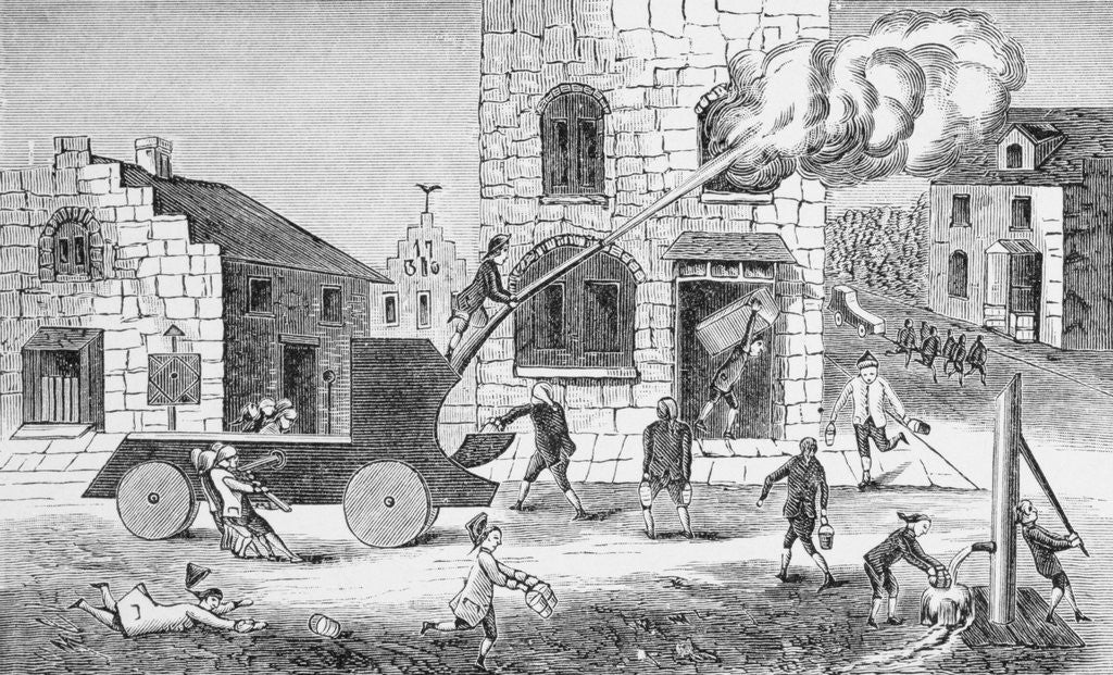 Detail of Firemen Attempting to Put out Fire in Building by Anonymous