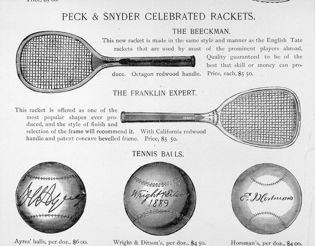 Detail of Tennis rackets and balls. by Anonymous