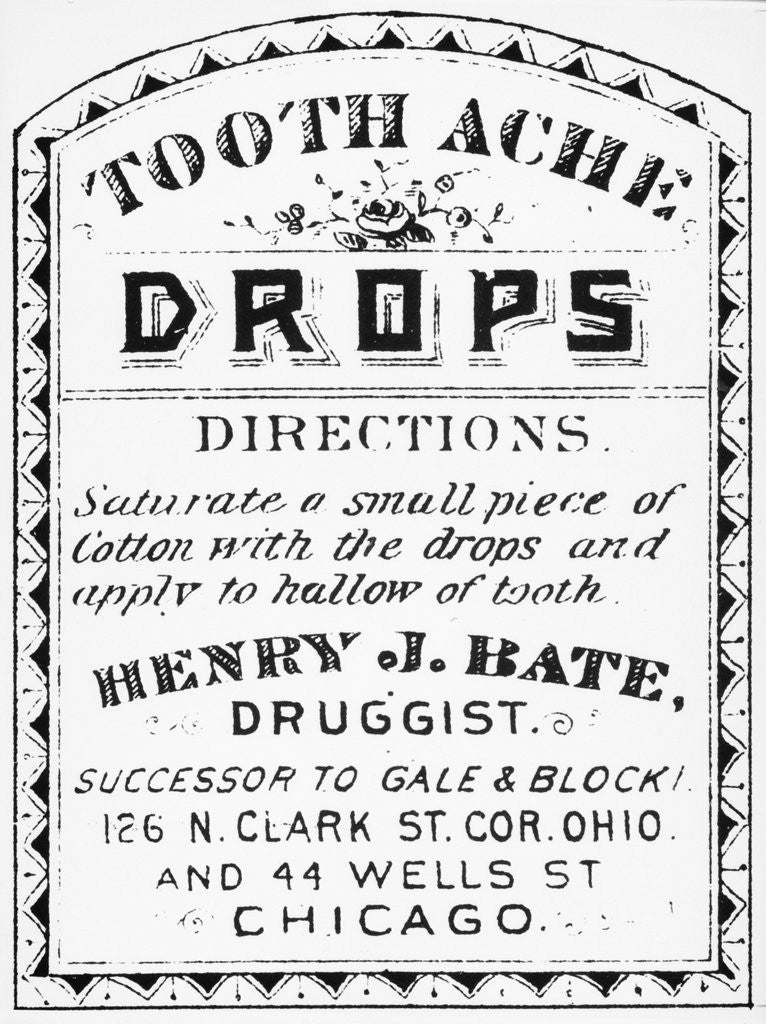 Detail of Toothach drops label by Anonymous