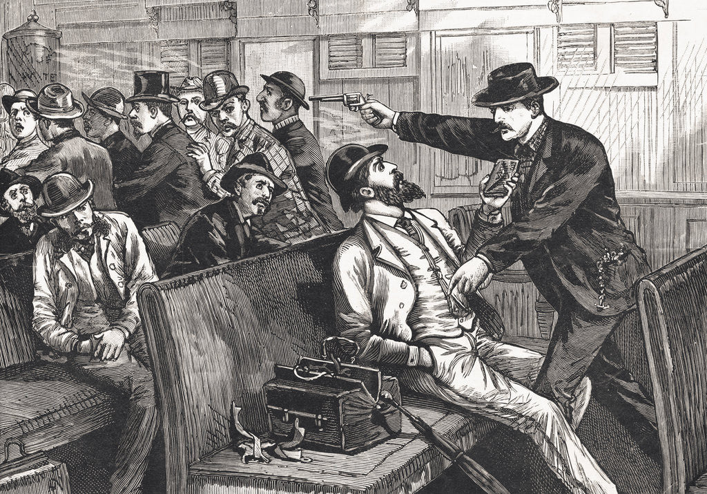Detail of Illustration of Train Robbery in Progress by Corbis