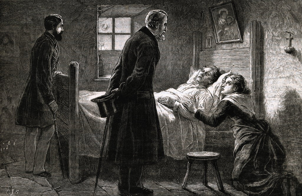 Detail of Men Visiting Sick Woman by Corbis