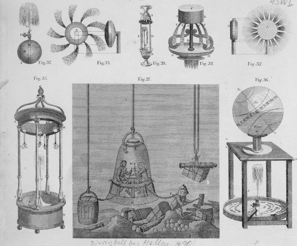 Detail of Engravings of Diving Bell by Anonymous