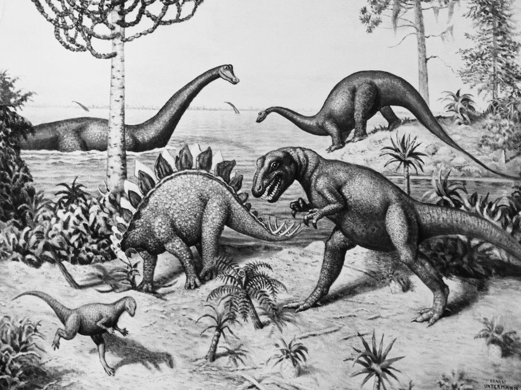 Detail of Painting of Dinosaurs by Ernest Untermann