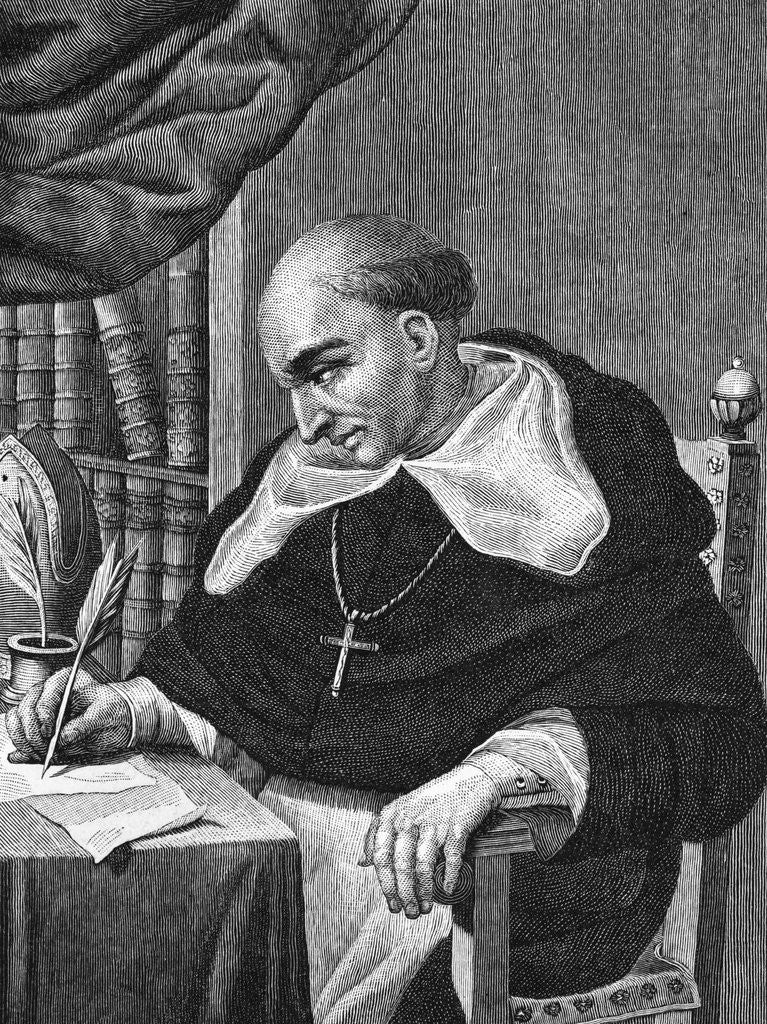 Detail of Etching of Bartolome de Las Casas at Work by Corbis