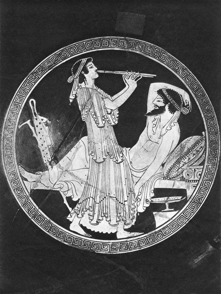 Detail of Greek Pottery with a Musician and a Reclining Man by Anonymous