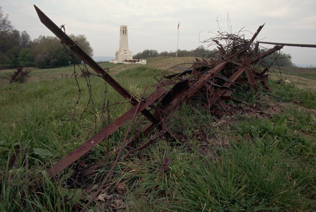 Detail of Tangle of Barbed Wire and War Memorial by Anonymous