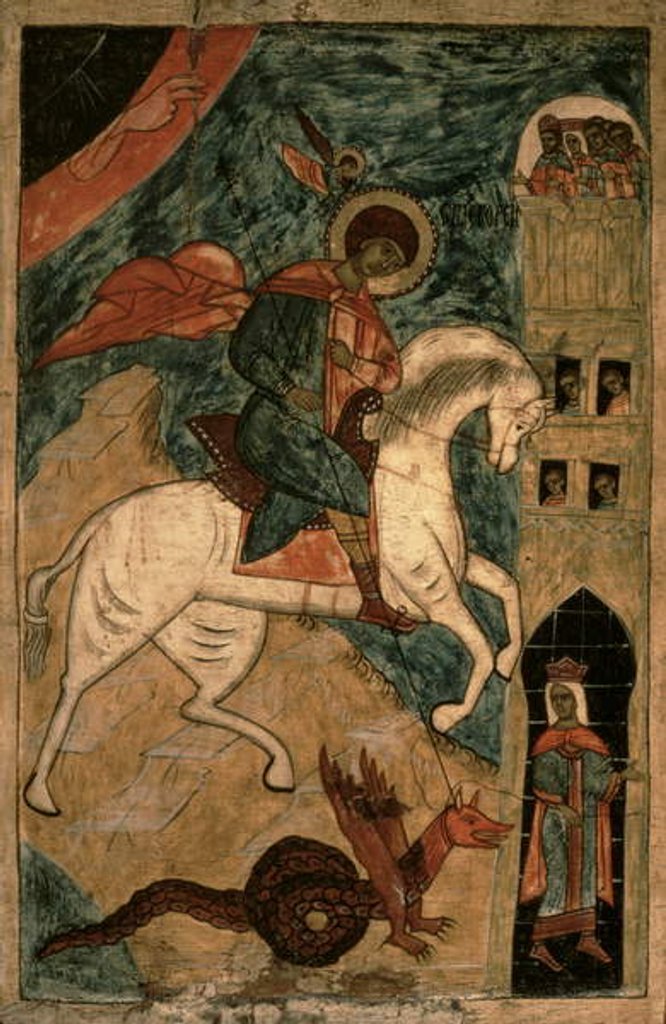 Detail of St. George and the Dragon, Russian icon from Vologda, 15th century by School Russian