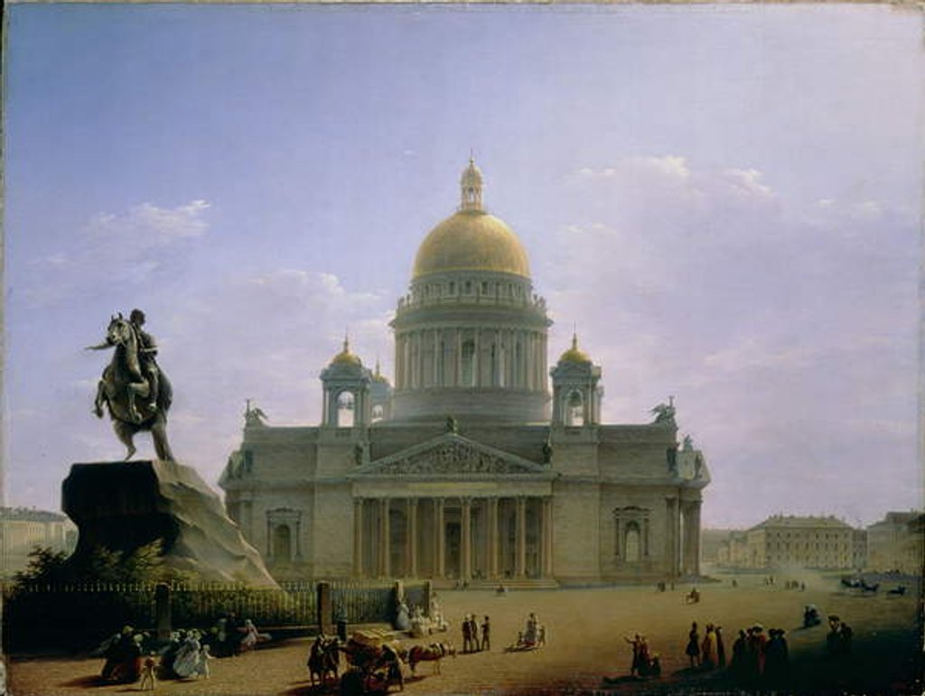 Detail of St. Isaac's Cathedral with a Statue of Peter the Great, 1844 by Maksim Nikiforovich Vorobiev