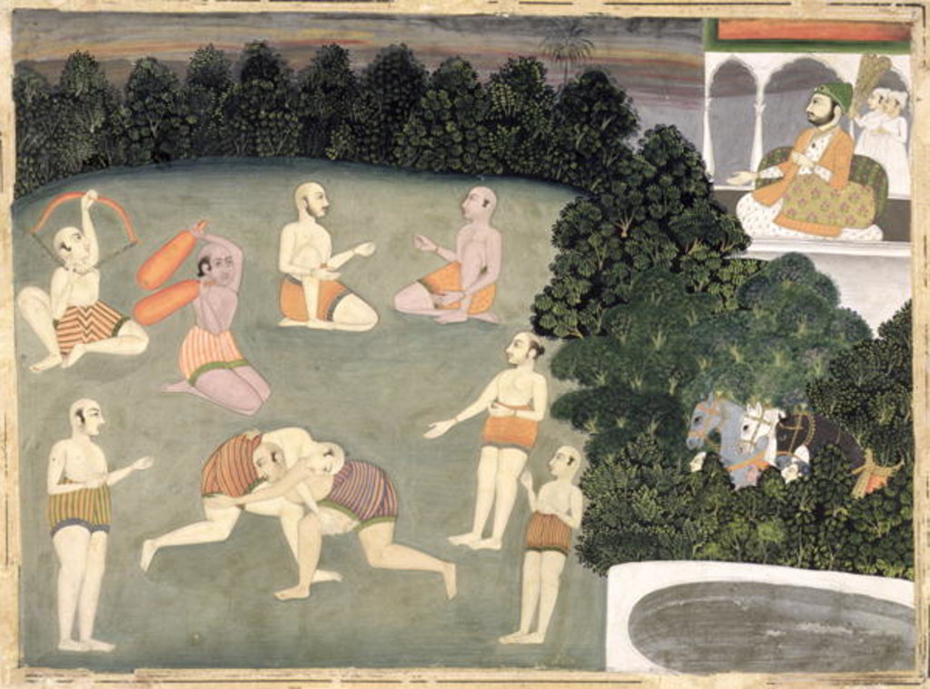 Detail of Athletes perform before a seated noble, c.1760 by School Mughal