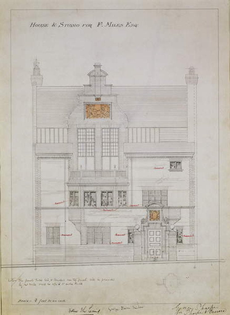Detail of Working drawing for House and Studio for F. Miles Esq, Tite Street, Chelsea, 1878-79 by Edward William Godwin
