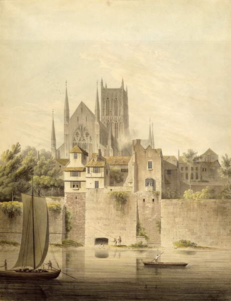 Detail of West View of Worcester Cathedral, 1798 by John Powell