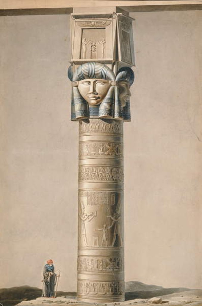Detail of A Hathor headed pillar at Dendarah by French School