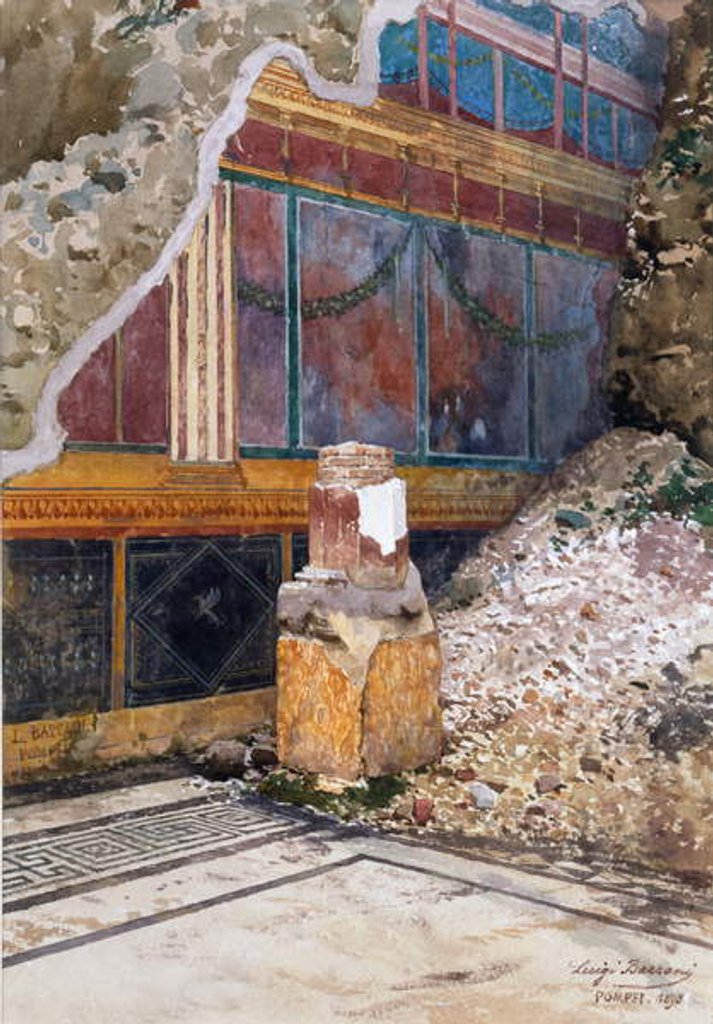 Detail of House of the Silver Wedding, damaged fresco of garlands by Luigi Bazzani
