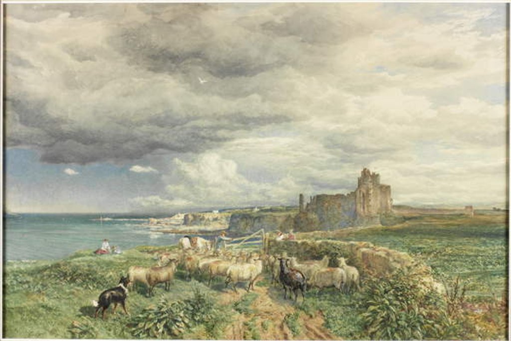 Detail of Sea Coast with Castle, Sheep and Shepherd by Samuel Bough