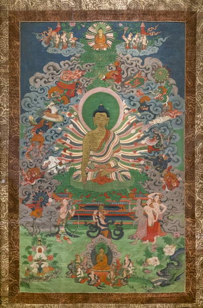 Mara's assaults. East Tibet, second half of the 19th century. Xylography painted on canvas. by School Tibetan