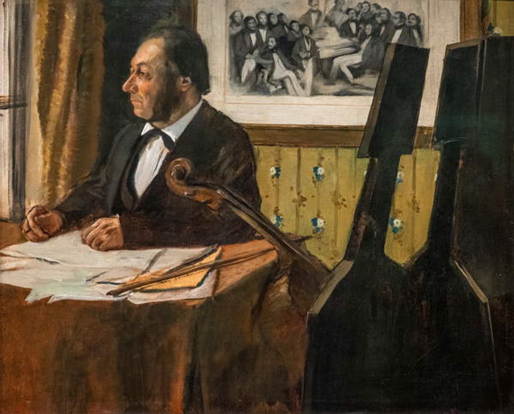 Detail of The cellist Louis-Marie Pilet. Around 1868-1869. Oil on canvas. by Edgar Degas