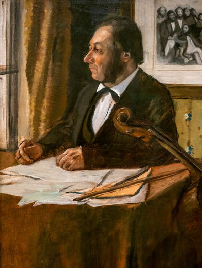 Detail of The cellist Louis-Marie Pilet. Around 1868-1869. Oil on canvas. by Edgar Degas