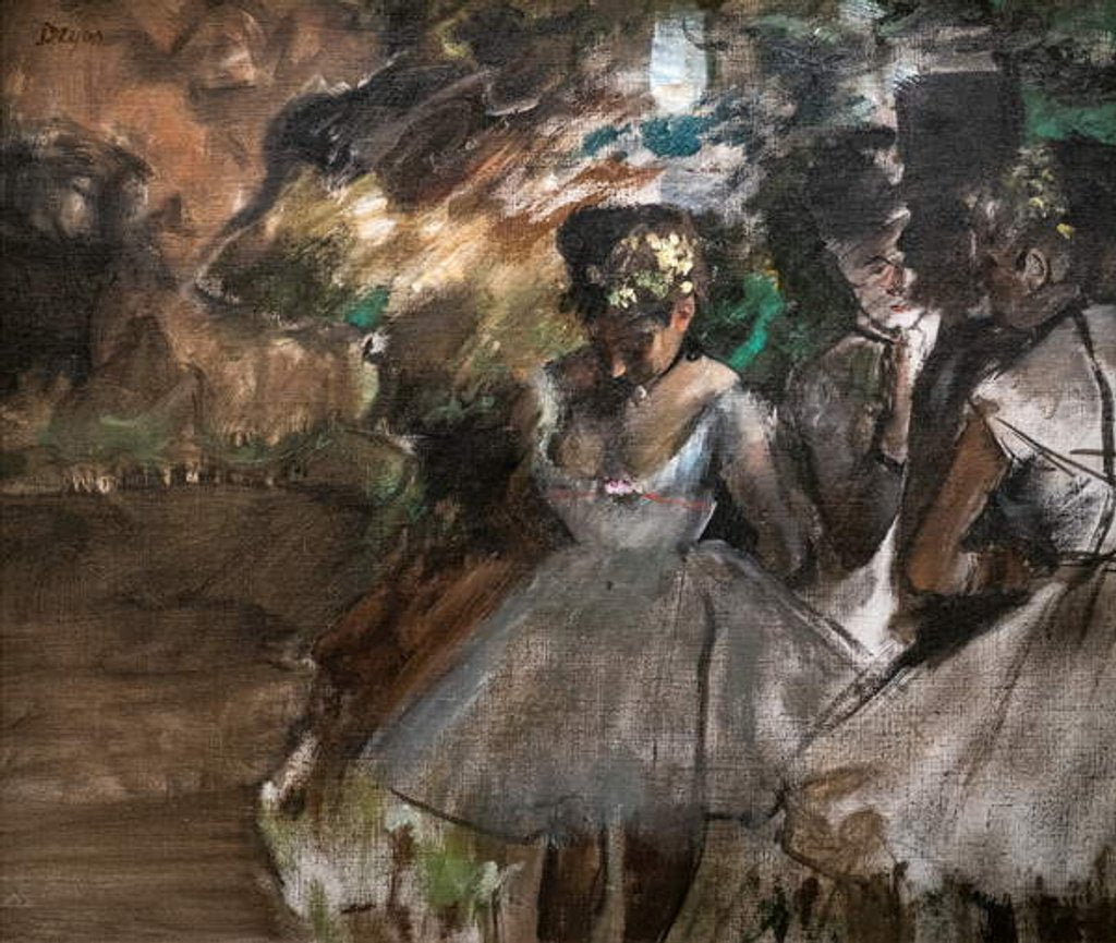 Detail of Three dancers behind the scenes. 1880-1885 by Edgar Degas