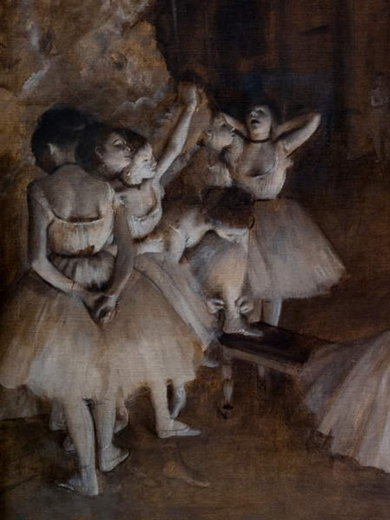 Detail of Ballet repetition on the scene. 1874. Oil on canvas. by Edgar Degas