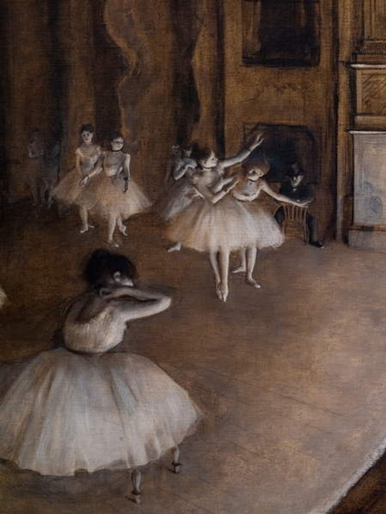 Detail of Ballet repetition on the scene. 1874 by Edgar Degas