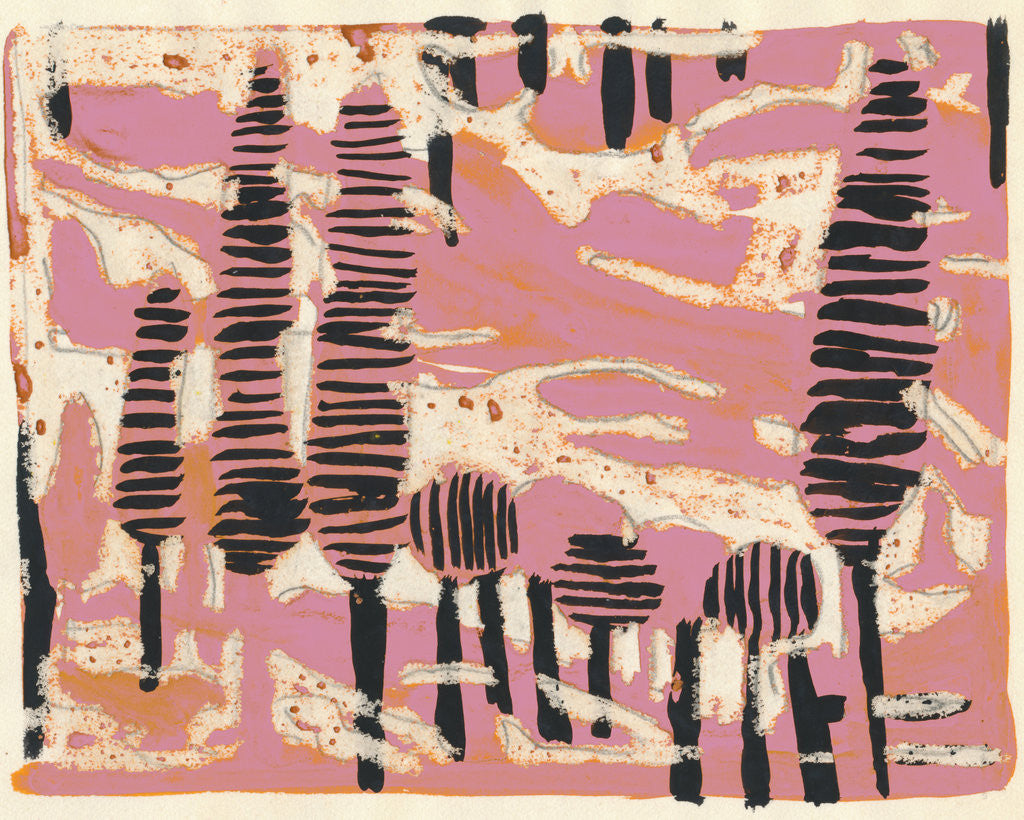 Detail of Expressionist landscape with trees and pink sky by Tania Lam