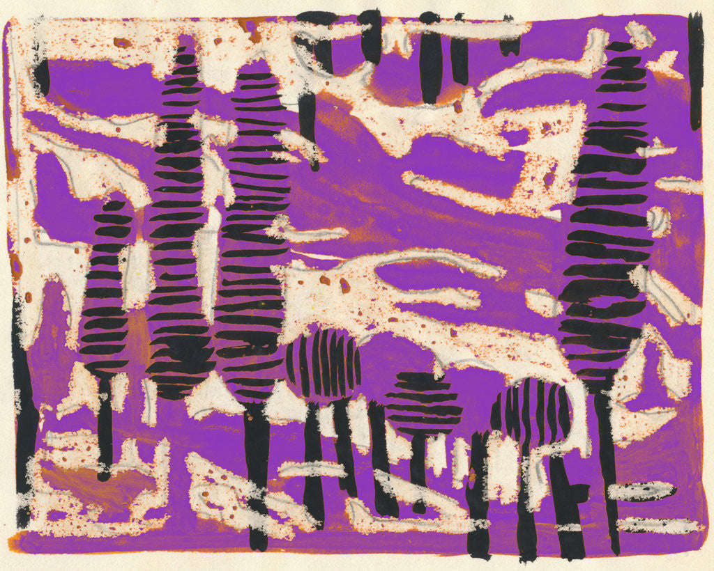 Detail of Expressionist landscape with trees and purple sky by Tania Lam