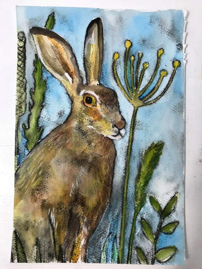 Detail of Hare with seed heads, 2019 by Sarah Thompson-Engels