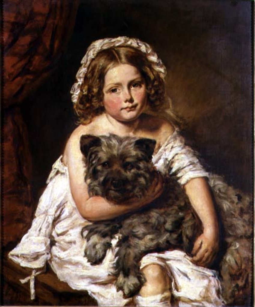 Detail of Young girl with her dog by English School