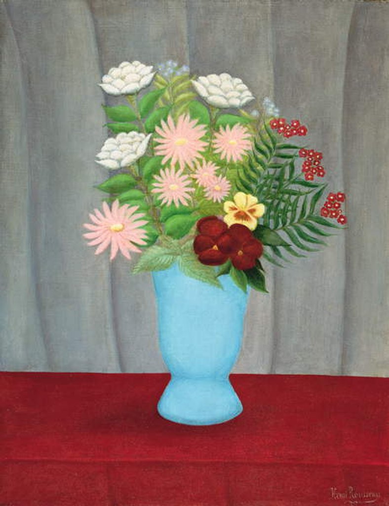 Detail of Still life of flowers in a blue vase by Henri J.F. Rousseau