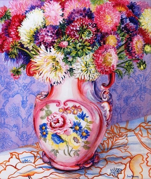 Detail of Asters in a Pink Floral Victorian Jug, 2002 by Joan Thewsey
