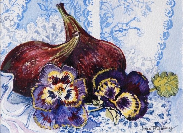 Detail of Two Figs with Pansies, 2002 by Joan Thewsey
