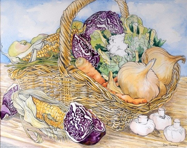 Detail of Vegetables in a Basket, 2012 by Joan Thewsey