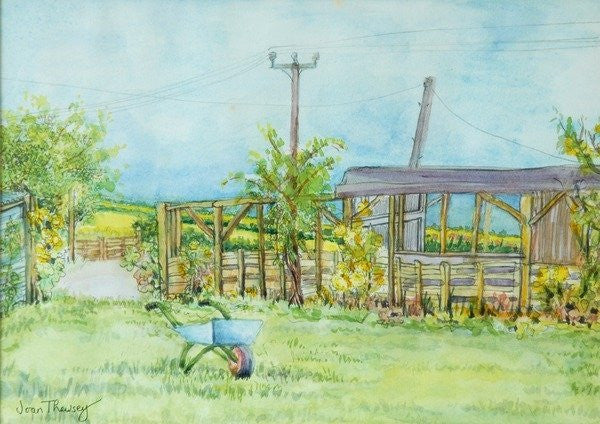 Cottage Garden with Wheelbarrow by Joan Thewsey