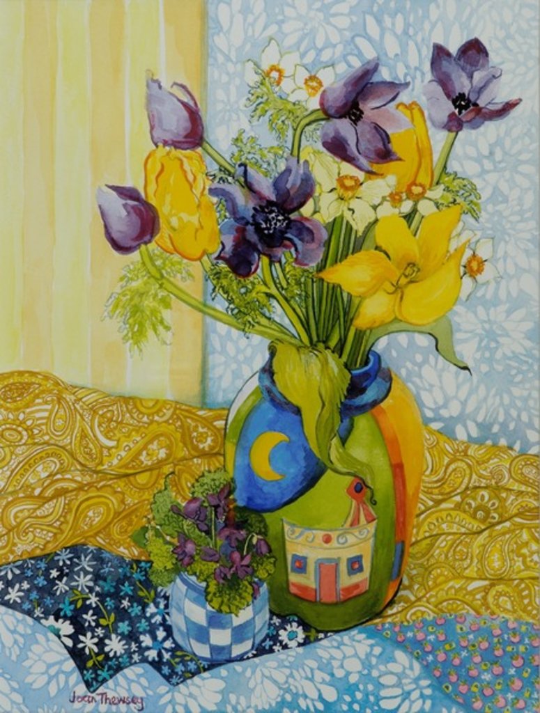 Detail of Tulips and Anemones with a Pot of Violets, 2010 by Joan Thewsey
