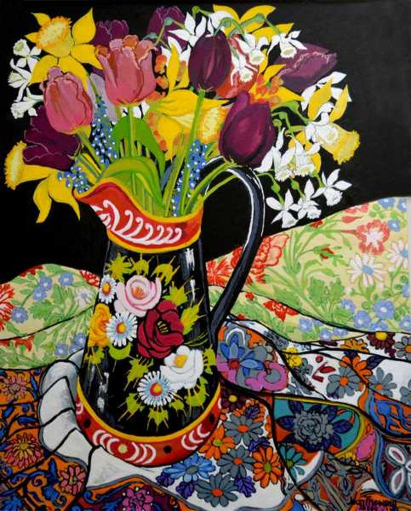 Detail of Canal Boat Jug, Daffodils and Tulips by Joan Thewsey