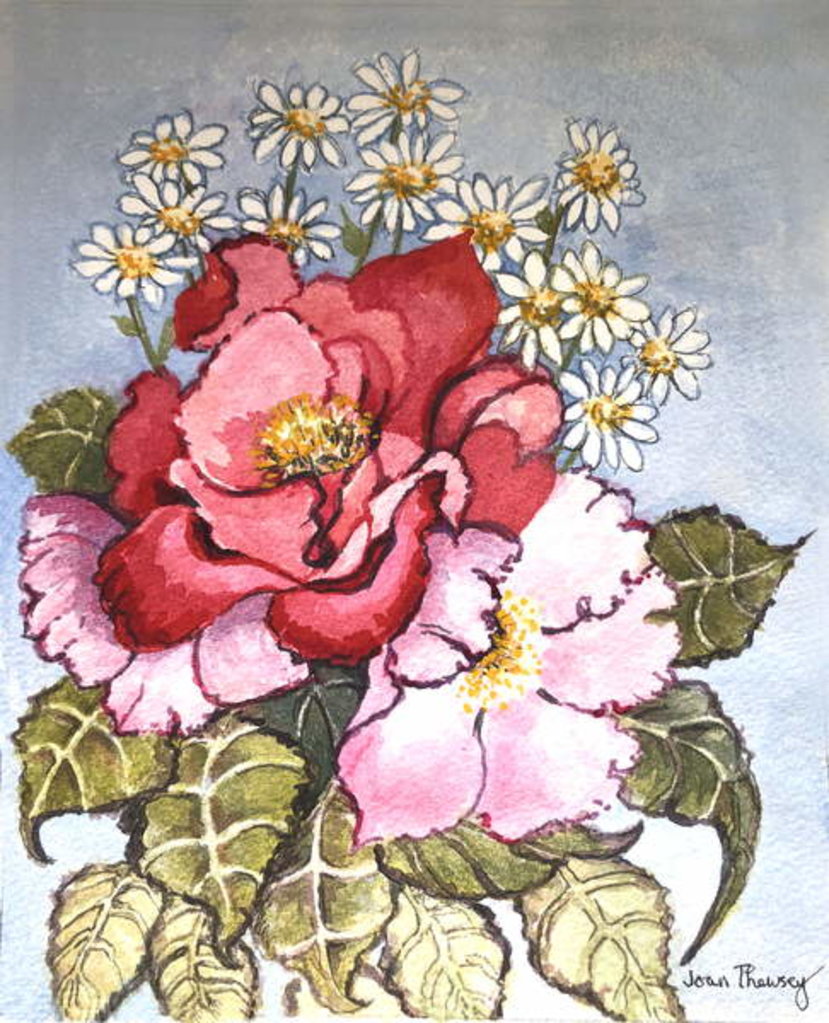 Detail of One Red and one Pink Rose by Joan Thewsey
