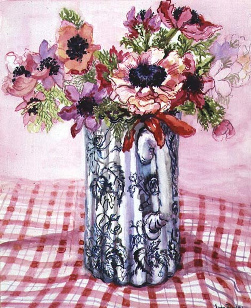 Detail of Anemones in a Victorian Flowered Jug by Joan Thewsey